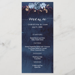 Blumenkarte für Hochzeitsmenüs auf Navy Chalkboard Menükarte