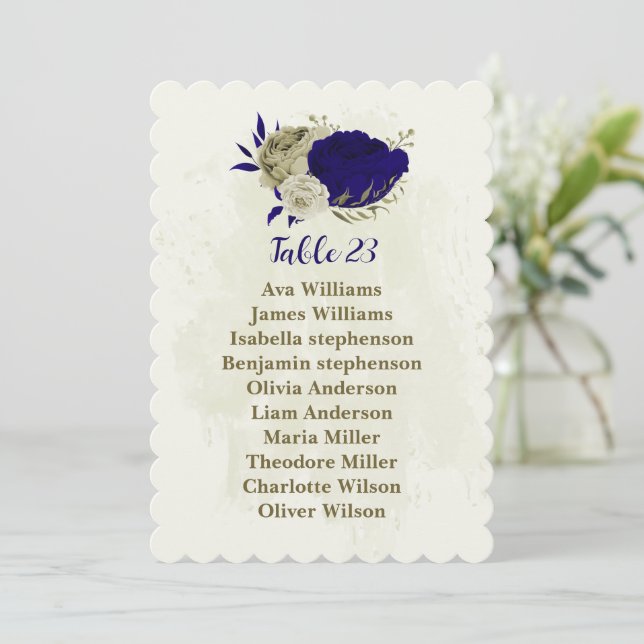 Blumenkarte (Royal Blue Beige) Einladung (Stehend Vorderseite)