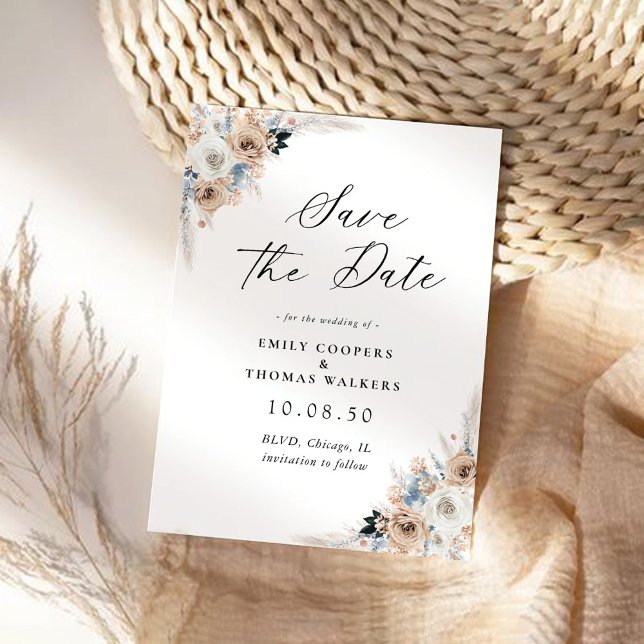 Blumenkarte von Elfenbein und Blue Boho Save the D Date (Von Creator hochgeladen)