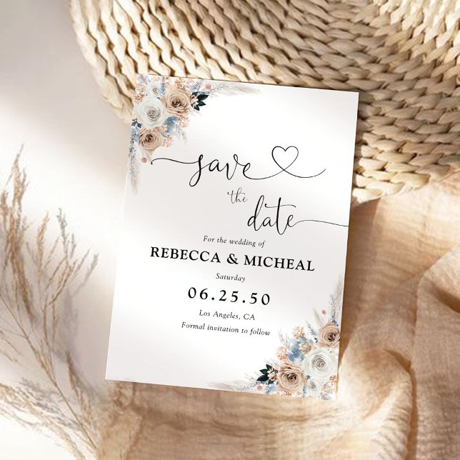 Blumenkarte von Elfenbein und Blue Boho Save the D Date (Von Creator hochgeladen)