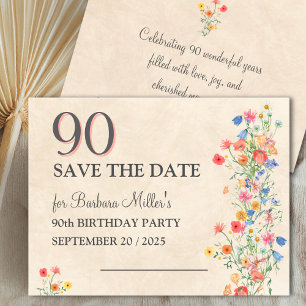 Blumenkarte zum 90. Geburtstag Elegant Save The Date