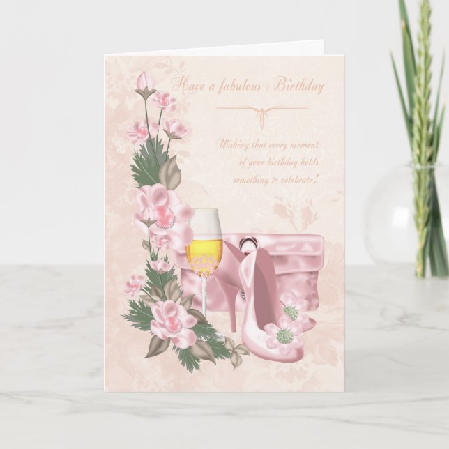 Blumenkarte zum Geburtstag mit Schuhen, Portionen  Karte (Vorderseite)