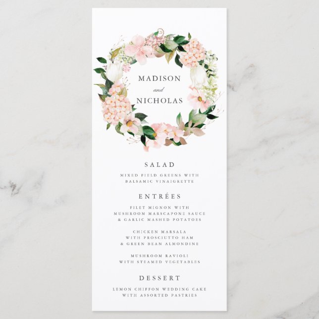 Blumenkarte zum Hochzeitsmenü des Frühlings Menükarte (Vorderseite)