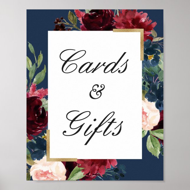 Blumenkarten und Geschenkgutscheine aus Burgund Poster (Vorne)