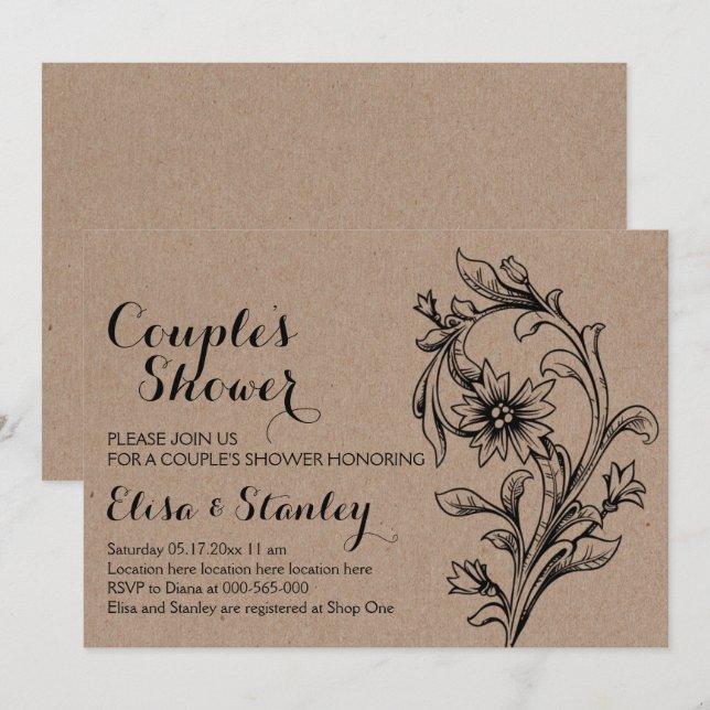 Blumenkarton Hochzeitspaare duschen Einladung (Vorne/Hinten)