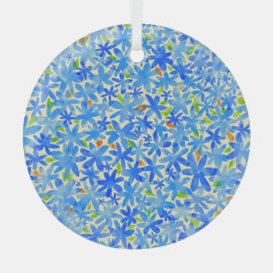Blumenkaskade: Blaue Blumen Nahtloses Muster Ornament Aus Glas
