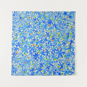Blumenkaskade: Blaue Blumen Nahtloses Muster Wandteppich