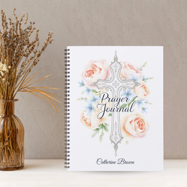 Blumenkatholische Kreuzschrift-Gebetszeitung Notizblock (Floral Catholic Cross Script Prayer Journal Diary)