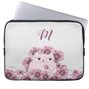 Blumenkatze Laptop-Hülle Monogramm Lila Laptopschutzhülle