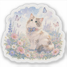 Blumenkatze und Schmetterlinge Aufkleber