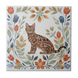 Blumenkatzen - Bengal Katze Farbige Volkskunst Blu Fliese