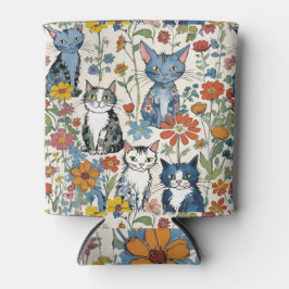 Blumenkatzen-Illustration mit Wildblumen und Katze Dosenkühler