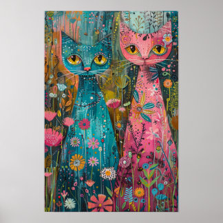Blumenkatzen im Daisy Field: Lebhaftes Kunststück Poster