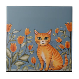 Blumenkatzen - Ingwerkatze und orangefarbene Blume Fliese