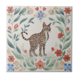 Blumenkatzen - Savannah-Katze Farbige Volksblumen Fliese