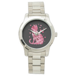 Blumenkatzen Silhouette ArtFaux überzogene Canvas Armbanduhr