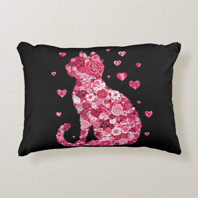 Blumenkatzen Silhouette ArtFaux überzogene Canvas  Dekokissen (Vorderseite)