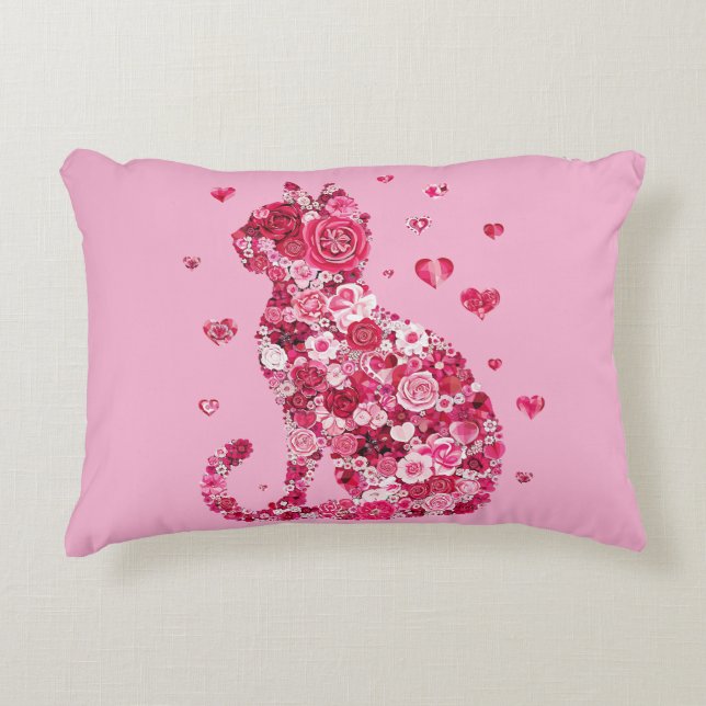 Blumenkatzen Silhouette ArtFaux überzogene Canvas  Dekokissen (Vorderseite)