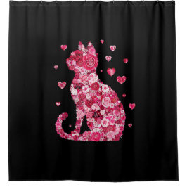 Blumenkatzen Silhouette ArtFaux überzogene Canvas  Duschvorhang
