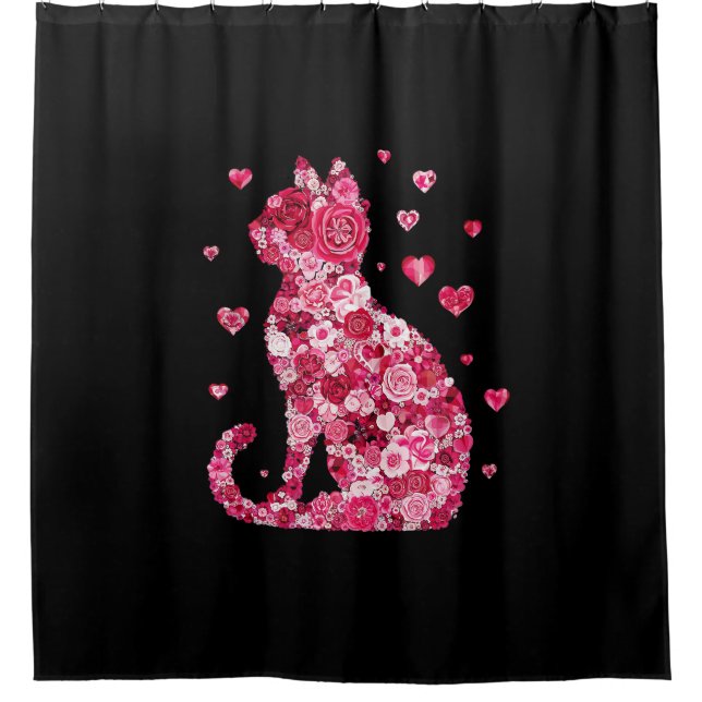 Blumenkatzen Silhouette ArtFaux überzogene Canvas  Duschvorhang (Vorderseite)
