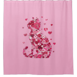 Blumenkatzen Silhouette ArtFaux überzogene Canvas  Duschvorhang