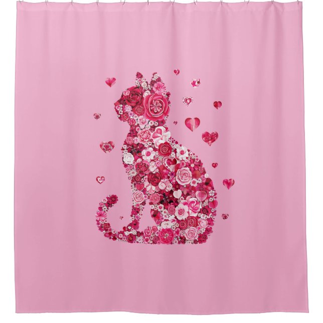 Blumenkatzen Silhouette ArtFaux überzogene Canvas  Duschvorhang (Vorderseite)