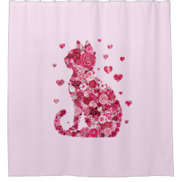Blumenkatzen Silhouette ArtFaux überzogene Canvas  Duschvorhang