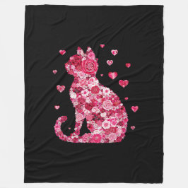 Blumenkatzen Silhouette ArtFaux überzogene Canvas  Fleecedecke