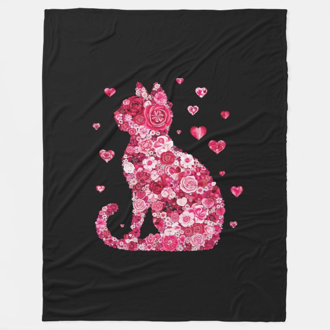 Blumenkatzen Silhouette ArtFaux überzogene Canvas  Fleecedecke (Vorderseite)