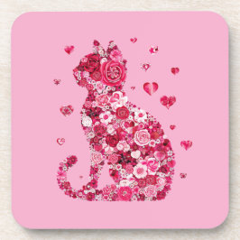Blumenkatzen Silhouette ArtFaux überzogene Canvas Getränkeuntersetzer