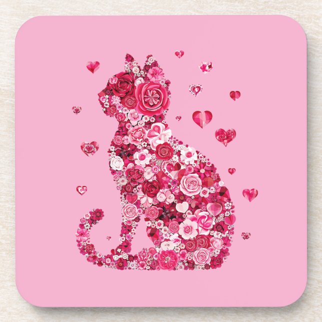 Blumenkatzen Silhouette ArtFaux überzogene Canvas  Getränkeuntersetzer (Vorderseite)