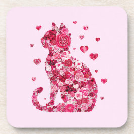 Blumenkatzen Silhouette ArtFaux überzogene Canvas Getränkeuntersetzer