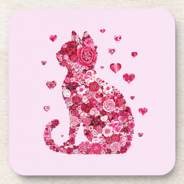 Blumenkatzen Silhouette ArtFaux überzogene Canvas  Getränkeuntersetzer (Vorderseite)