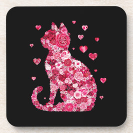 Blumenkatzen Silhouette ArtFaux überzogene Canvas Getränkeuntersetzer