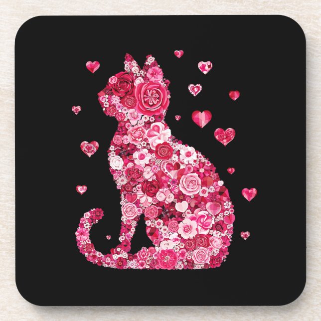 Blumenkatzen Silhouette ArtFaux überzogene Canvas  Getränkeuntersetzer (Vorderseite)