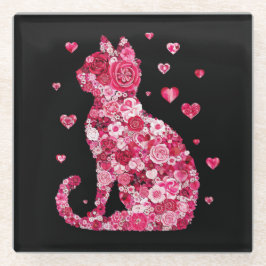 Blumenkatzen Silhouette ArtFaux überzogene Canvas Glasuntersetzer