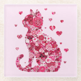 Blumenkatzen Silhouette ArtFaux überzogene Canvas Glasuntersetzer