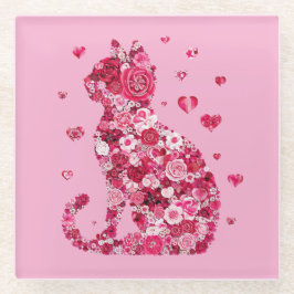 Blumenkatzen Silhouette ArtFaux überzogene Canvas Glasuntersetzer