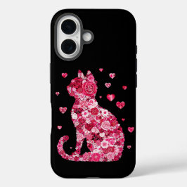 Blumenkatzen Silhouette ArtFaux überzogene Canvas  iPhone 16 Hülle