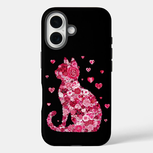 Blumenkatzen Silhouette ArtFaux überzogene Canvas  iPhone 16 Hülle (Rückseite)