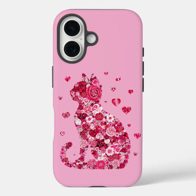 Blumenkatzen Silhouette ArtFaux überzogene Canvas  iPhone 16 Hülle (Rückseite)