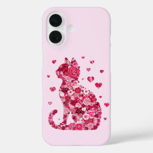 Blumenkatzen Silhouette ArtFaux überzogene Canvas iPhone 16 Hülle