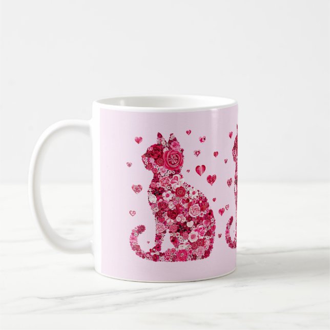 Blumenkatzen Silhouette ArtFaux überzogene Canvas  Kaffeetasse (Links)
