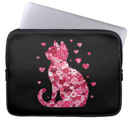 Blumenkatzen Silhouette ArtFaux überzogene Canvas  Laptopschutzhülle