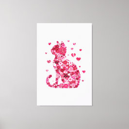 Blumenkatzen Silhouette ArtFaux überzogene Canvas  Leinwanddruck