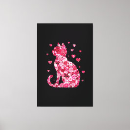 Blumenkatzen Silhouette ArtFaux überzogene Canvas  Leinwanddruck