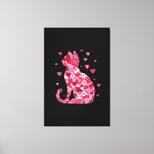 Blumenkatzen Silhouette ArtFaux überzogene Canvas Leinwanddruck