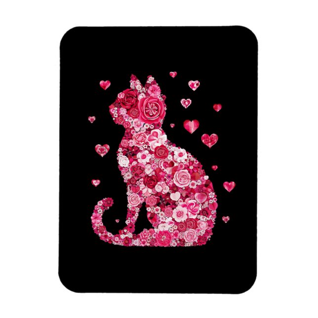 Blumenkatzen Silhouette ArtFaux überzogene Canvas  Magnet (Vertikal)