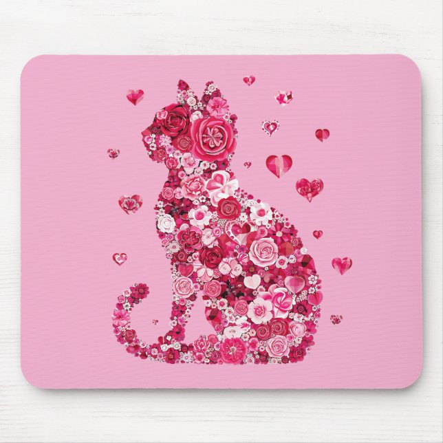Blumenkatzen Silhouette ArtFaux überzogene Canvas  Mousepad (Vorne)