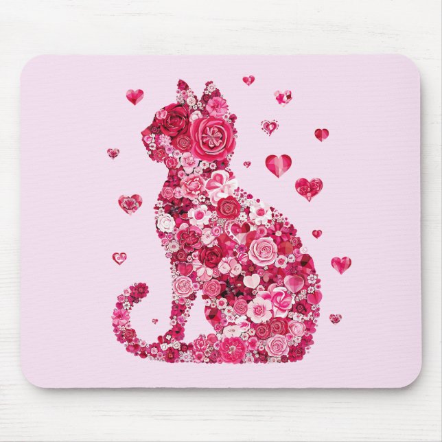 Blumenkatzen Silhouette ArtFaux überzogene Canvas  Mousepad (Vorne)